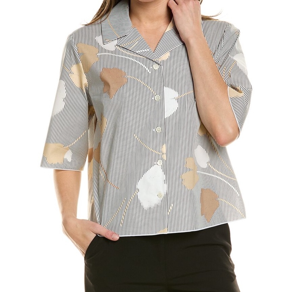 Piazza‎ Sempione Gray and White Button Down blouse